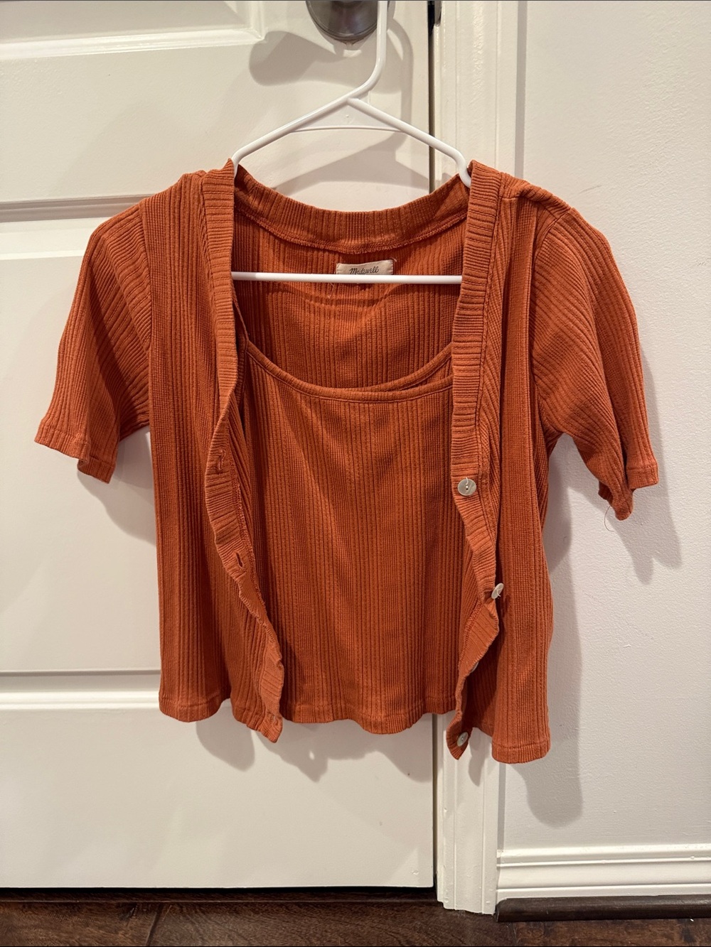 Madewell Rust Orange Ribbed Button-Front Top - Picture 6 of 7